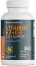 K2 D3 (MK7) D3 5000IU (125 90 K2 MK-7, 360 Bronson Vitamin Supplement Non-GMO Formula Vitamin mcg) & mcg Easy