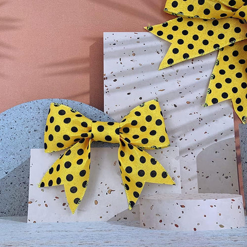 12 Yards Bumble Bee Wired Edge Ribbon, Yellow Craft Ribbons for Floral Hanging Ornaments, Home Decoration