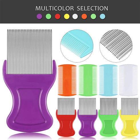 Maitys 8 Pieces Flea Lice Combs, Double Sided Lice and Nit Removal Grooming Combs for Humans and Pets (Orange, Blue,