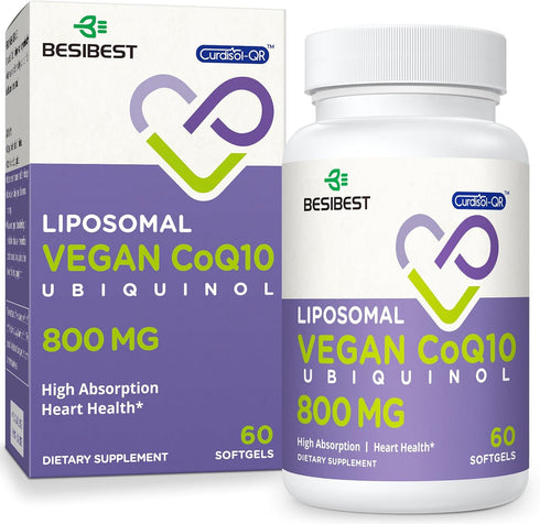 Liposomal Ubiquinol CoQ10 800 MG Softgel - High Absorption Antioxidant for Heart & Brain Function, Energy Production,