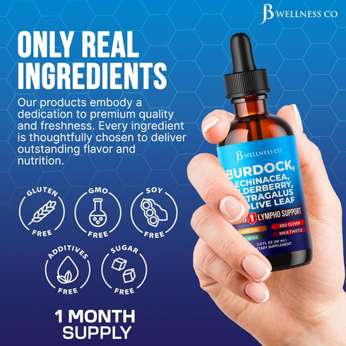 JB Wellness Co 4 oz Lymphatic Drainage Supplement - Burdock Lymphatic Support Drops - Burdock Root, Mullein, Echinacea