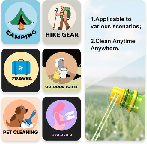 Hoozoocen 360 Nozzles, Ultralight Portable Bidet Compact Shattaf for Travel, Camping, Hiking. Spray Universal Bottle