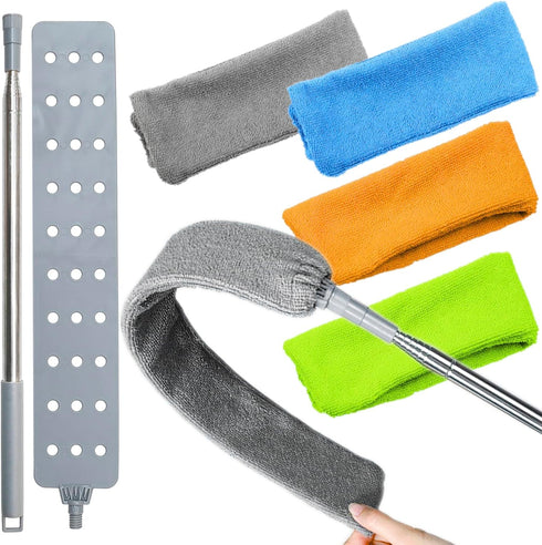 Retractable Dust Cleaner Brush with 4 Replacement Duster Cloths, 100-inch Extendable Pole for Cleaning Under Furniture