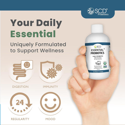 SCD Essential Probiotics for Women, Men, Kids, Toddlers, Travel Probiotic for Digestion and Immunity, Trial Size 3 fl oz