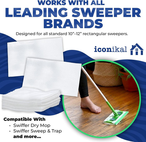 Iconikal Dry Mop Pad Refills (90-Pack) - Unscented Disposable Mop Pads for Sweeping, Mopping, Dusting - Fits Swiffer