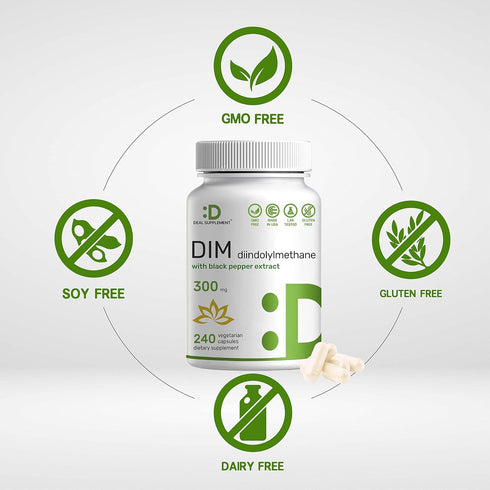 DIM Supplement 300mg, 240 Caps, 4 Months Supply, Estrogen Balance for Men & Women, Hormonal & Skin Health Support