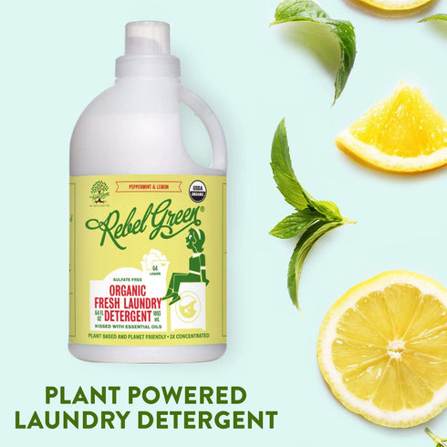 Rebel Green Peppermint & Lemon Scent Liquid Laundry Detergent, 64 Fluid Ounces, Hypoallergenic