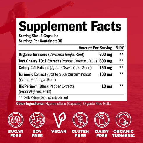 Turmeric Curcumin & Tart Cherry Extract Capsules, 600mg - Joint Health & Sleep Support with Black Pepper