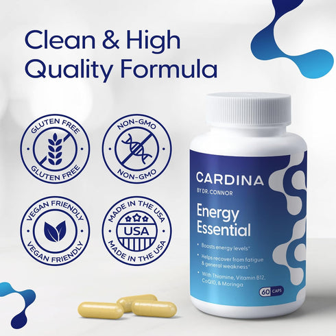Thiamine B1 Supplement with COQ10 - Vitamin B12 Supplement for Energy & Focus - Women & Mens Energy Vitamins for Mental Alertness - Non-GMO & Vegan Brain Supplement for Memory & Focus - 60 Ct