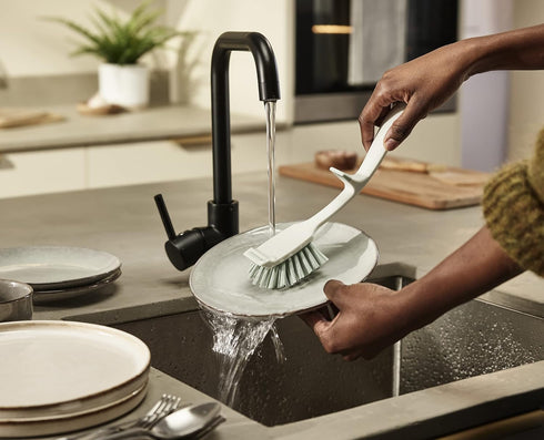 Joseph Joseph Edge Dish Brush with Sink Rest in Light Stone and Sage
