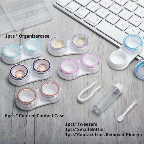6 Pack Clear Contact Lens Case - Portable Cases with Tweezers, Solution Bottle, Contacts Soak Storage Kit