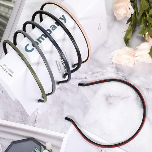 WILLBOND 6 Pieces Skinny Leather Headbands, Thin Plastic Hair Loop Clasp Bands for Women, 6 Colors