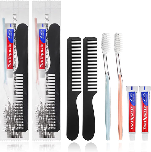 30pcs Disposable Toothbrushes with 10g Toothpaste and 7inch Black Comb, Individually Wrapped for Homeless, Hotel, Airbnb