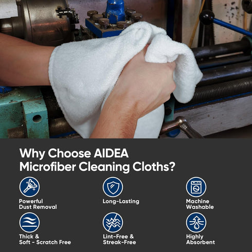 AIDEA Microfiber Cleaning Cloths White-100PK, Absorbent Cleaning Rags, Microfiber Shop Towels Lint-Free, Scratch-Free, White Microfiber Towels for Cars, Kitchen Towels White (11.5 in.x 11.5 in.) by AIDEA