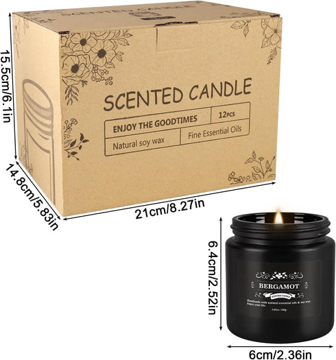 pliadvbu 12PCs Set, 3.05 Black Scented Candles - Aromatherapy Candle Soy Wax Candle for Home Camping & Garden