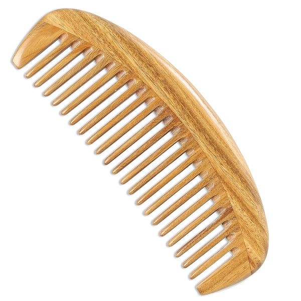 Onedor Handmade 100% Natural Green Sandalwood Hair Combs - Anti-Static Wooden Detangler Comb (Oval Fine Tooth)