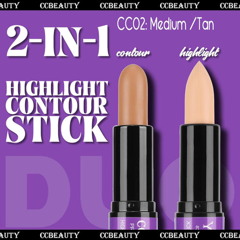 CCbeauty 2-IN-1 Matte Contour Stick Makeup - Cream Dual Highlighter Bronzer Stick for Face Shaping