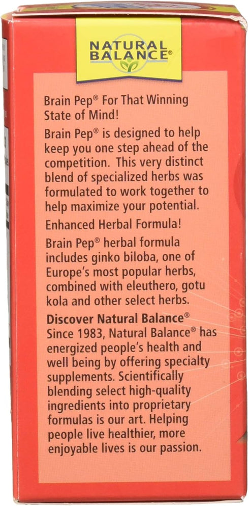 Natural Balance Brain Pep | Brain Function Supplement with Ginkgo Biloba, Kola Nut | Helps Support Improved Memory, Focus & Mental Clarity | 60 Capsules
