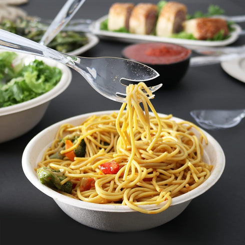 Set (12), 10' 6.5' HD Disposable Serving Utensils Spoons, Tongs, Clear