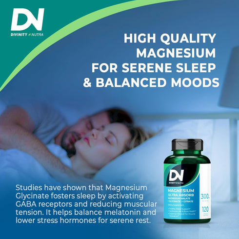 Triple Magnesium Complex Supplement, 300mg Magnesium Glycinate, Malate & Citrate for Muscles, Nerves, Energy