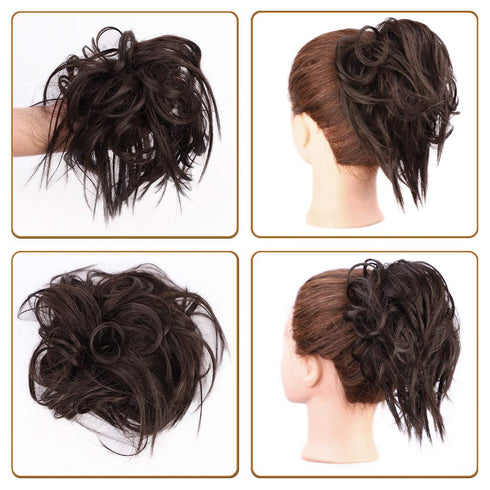 Lativ Messy Hair Bun Scrunchies Extension, Brown Hair Accessories with Elastic Rubber Band for Women Girls