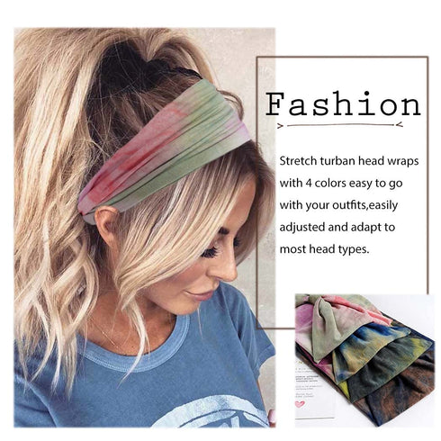 Wide Headbands Stretch Turban Knotted Hairbands, Elastic Yoga Workout Sweatband for Women, 4 Pcs (Set A)