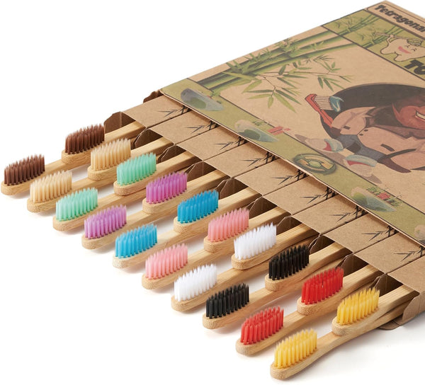 Tetragonal tree 20 Count Bamboo Toothbrushes - BPA Free Soft Bristles Natural Toothbrush Set