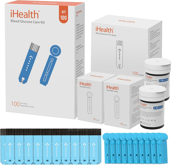 iHealth Blood Glucose Test Strips 100 Count, Lancets for Diabetes Management Compatible with iHealth Monitor
