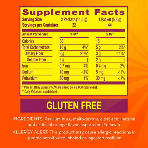 Packets, 44 Packets, 4-in-1 Metamucil On-the-Go Sugar-Free, Psyllium Husk Fiber Supplement, Orange Flavored, Individual