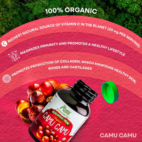 Camu Camu Capsules - Powerful Vitamin C Source, Immune System Booster, Organic Fairtrade Certified, 100 Vegan Pills,