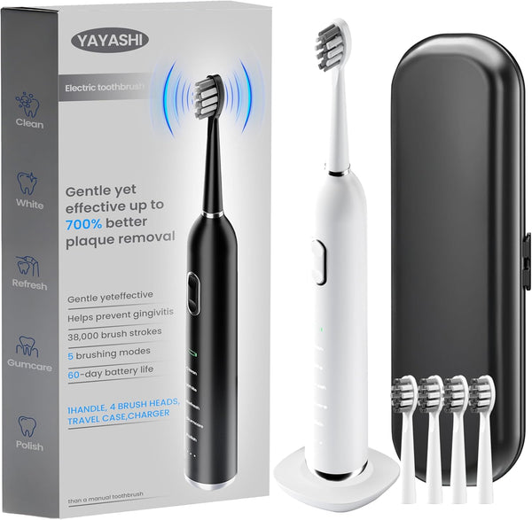 Electric Toothbrush, with Pressure Sensor,5 Cleaning Modes, 2 Minute Timer and QuadPacer,