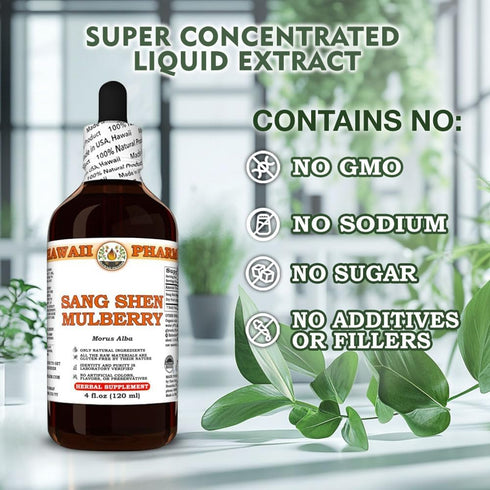 Hawaii Pharm Mulberry Alba) 4 fl.oz Sang Shen (Morus Dry Fruit Tincture, All Natural, Vegan, Pure Liquid Extract
