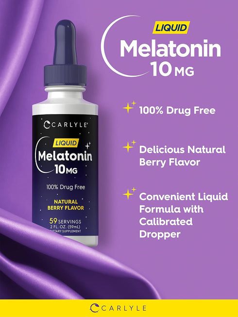 Carlyle Melatonin 10 mg - 2 FL OZ Liquid Drops - Berry Flavor - Non-GMO, Vegetarian Supplement