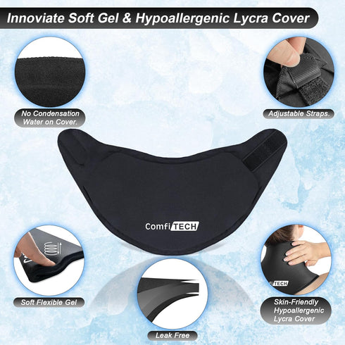 ComfiTECH Gel Ice Pack Wrap for Neck, Reusable Cold Compress for Sports Injuries, Medium, Black