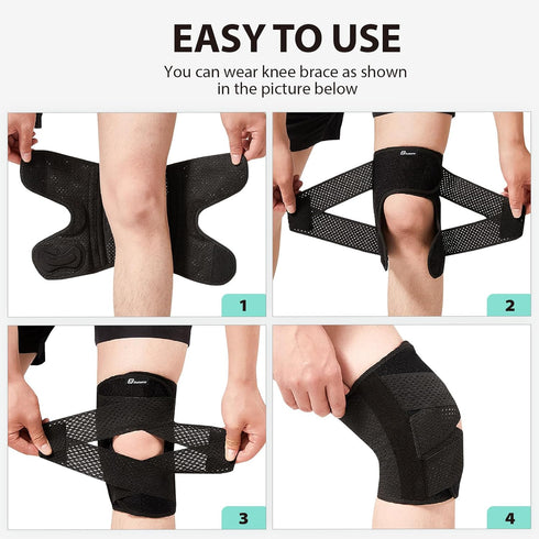 Knee Brace with Side Stabilizers for Meniscus Tear, Adjustable Knee Wrap for Pain Relief, Breathable Compression Knee