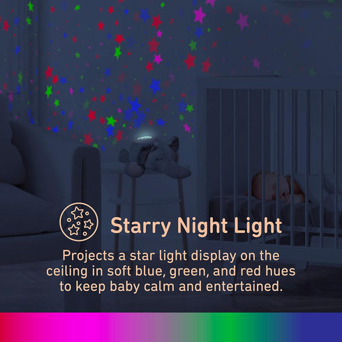 PureBaby Sound Sleepers Portable Sound Machine & Star Projector - Plush Sleep Aid for Baby, 10 Lullabies, Elephant
