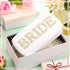 Nylon Bride Makeup Bag, Large Cosmetic Travel Toiletry Bag with Pearl Rhinestone Letter Patch for Women