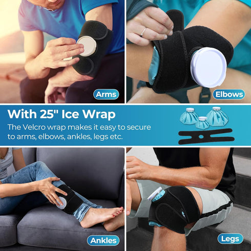 Ohuhu Ice Pack for Injuries - 3 Packs Reusable Ice Cold Packs with 2 Wrap Ice Bag for Hot & Cold Therapy Pain Relief