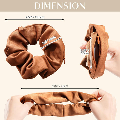 Lolalet 4 PCS Stash Scrunchies with Zipper Pocket, Hidden Pocket Scrunchie for Money, Elastic Hair Ties
