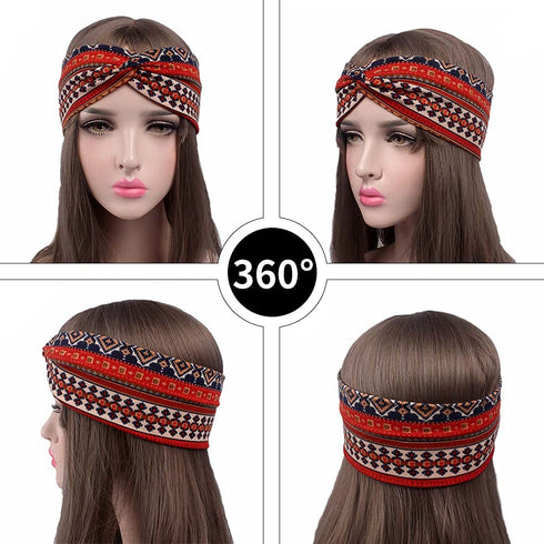 MarchQueen Boho Headbands for Women, Vintage Print Twisted Hair Bands, Stretchy Criss Cross Turban Headwrap (Boho-6pcs)