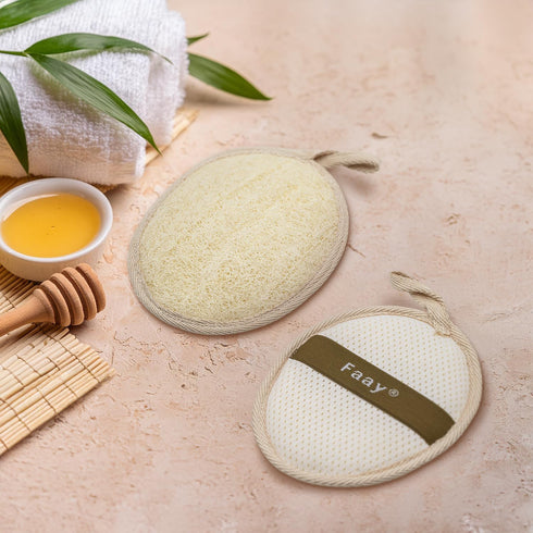FAAY Soft Loofah Pad for Body Exfoliation, 2 Counts Shower Luffa Sponge for Gentle Spa Treatment at Home