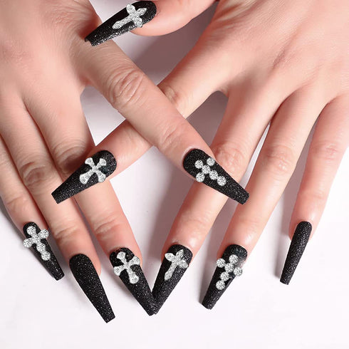 SILPECWEE 30pcs 3 Style Cross Nail Charms - 3D Silver Nail Jewels for Nail Art Decoration