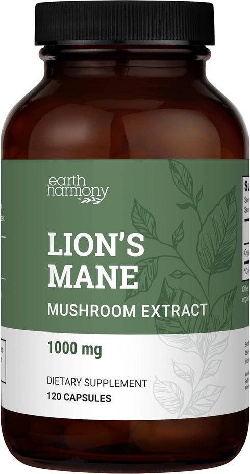 Organic Lions Mane Supplement 1000mg - 120 Capsules, 2-Month Supply for Focus, Memory & Nootropics Brain Support
