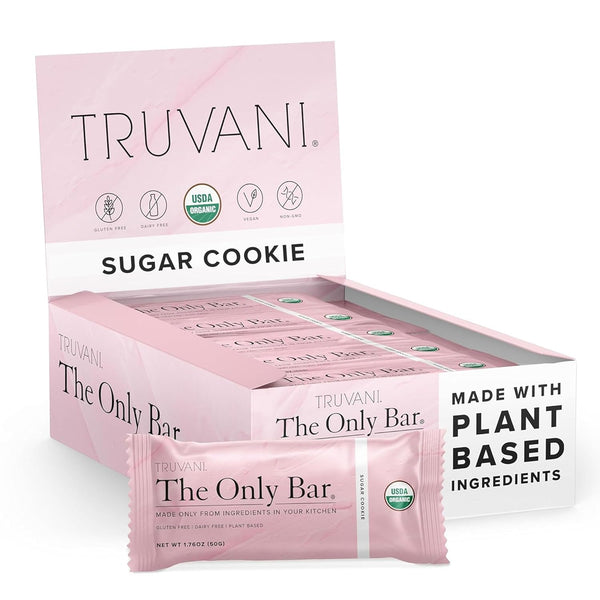 Truvani Plant Based Snack Bar | Sugar Cookie 12 Pack | 6g Protein | USDA Organic and Vegan