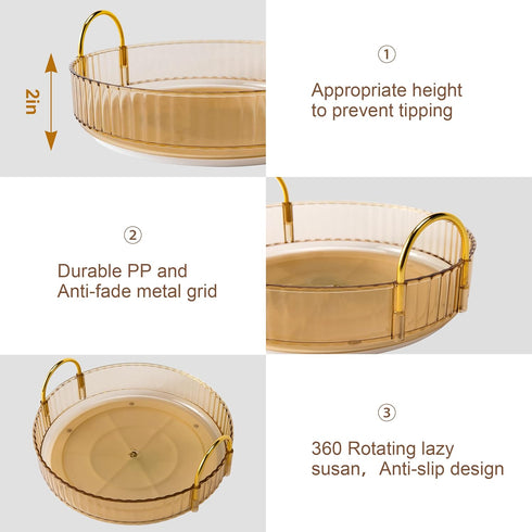 YCIA&DONE 360 Rotating Makeup Organizer - 3 Tiers High Capacity Cosmetic Skincare Perfume Storage for Vanity, Amber Gold