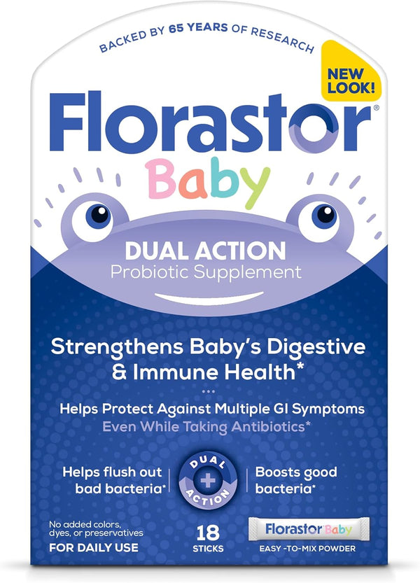 Florastor Baby Daily Probiotic Supplement, Powder Mixes with Milk or Soft Foods, 18 Powder Sticks