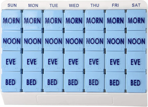Apex Large 7 Day Weekly Pill Organizer, 4 Times a Day, Easy-Open