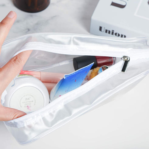 5 Pack TSA Approved Clear Cosmetics Bag, Waterproof Makeup Pouch for Travel, Bathroom, and Organizing, Large, White