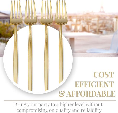 SILVER SPOONS Elegant Disposable Gold Silverware Set, 20 Forks, Gold Flatware Set for Parties, 20 Servings