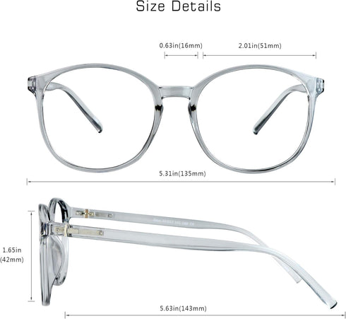 VisionGlobal Blue Light Blocking Glasses for Women/Men, Anti Eyestrain, Stylish Oval Frame, Anti Glare, Clear Gray,